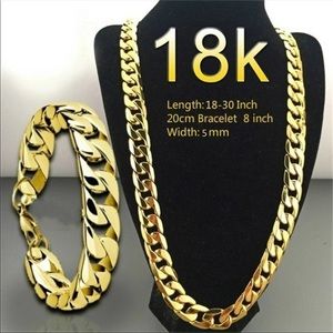18k GOLD PLATED UNISEX NECKLACE AND BRACELET COMBO